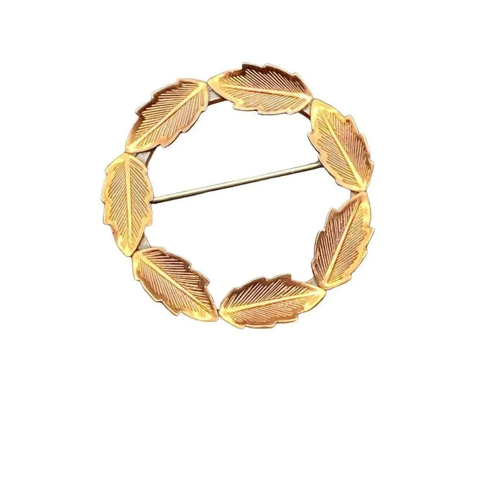 Vintage Bell Copper Solid Copper Leaf Wreath Lapel Hat Tie Pin Brooch